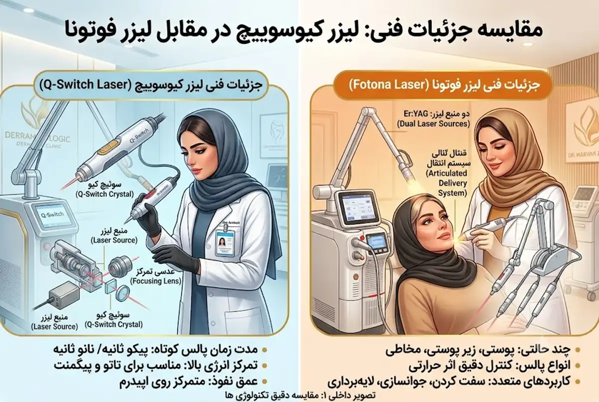 تفاوت لیزر کیوسوییچ و فوتونا؛ کدام انتخاب بهتری است؟